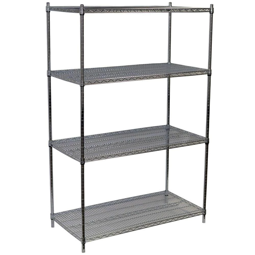 Chrome 4-Tier Steel Wire Shelving Unit (48 in. W x 63 in. H x 24 in. D) by Storage Concepts 3 Chrome 4-Tier Steel Wire Shelving Unit (48 in. W x 63 in. H x 24 in. D) by Storage Concepts