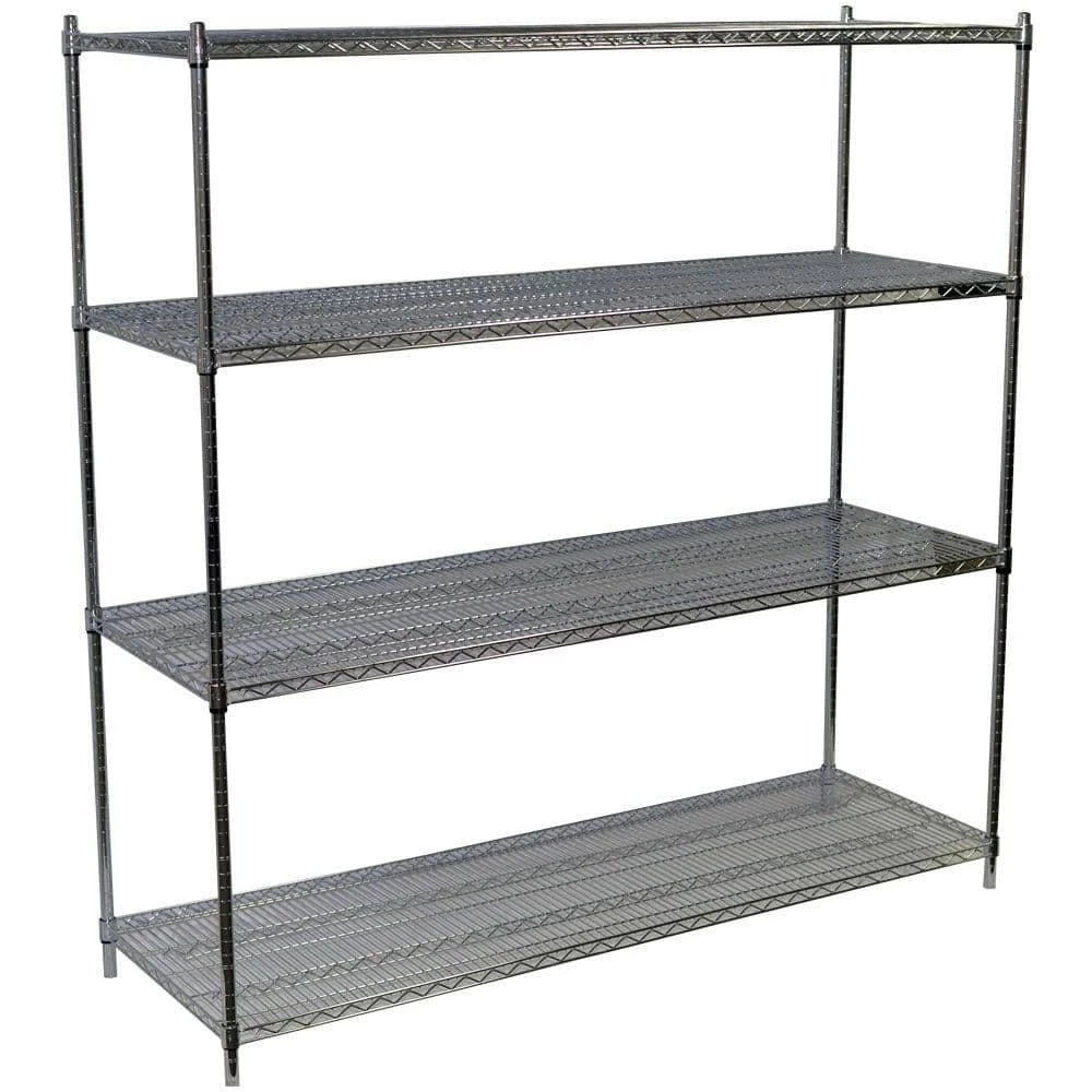 Chrome 4-Tier Steel Wire Shelving Unit (72 in. W x 72 in. H x 24 in. D) by Storage Concepts 3 Chrome 4-Tier Steel Wire Shelving Unit (72 in. W x 72 in. H x 24 in. D) by Storage Concepts