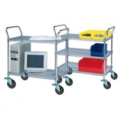 3-Shelf Steel Wire Service Cart in Chrome - 39 in H x 48 in W x 24 in D by Storage Concepts -Storage Concepts Sales Store chrome storage concepts utility carts wcd3 2448 4f 1000