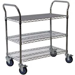 3-Shelf Steel Wire Service Cart in Chrome - 39 in H x 48 in W x 24 in D by Storage Concepts