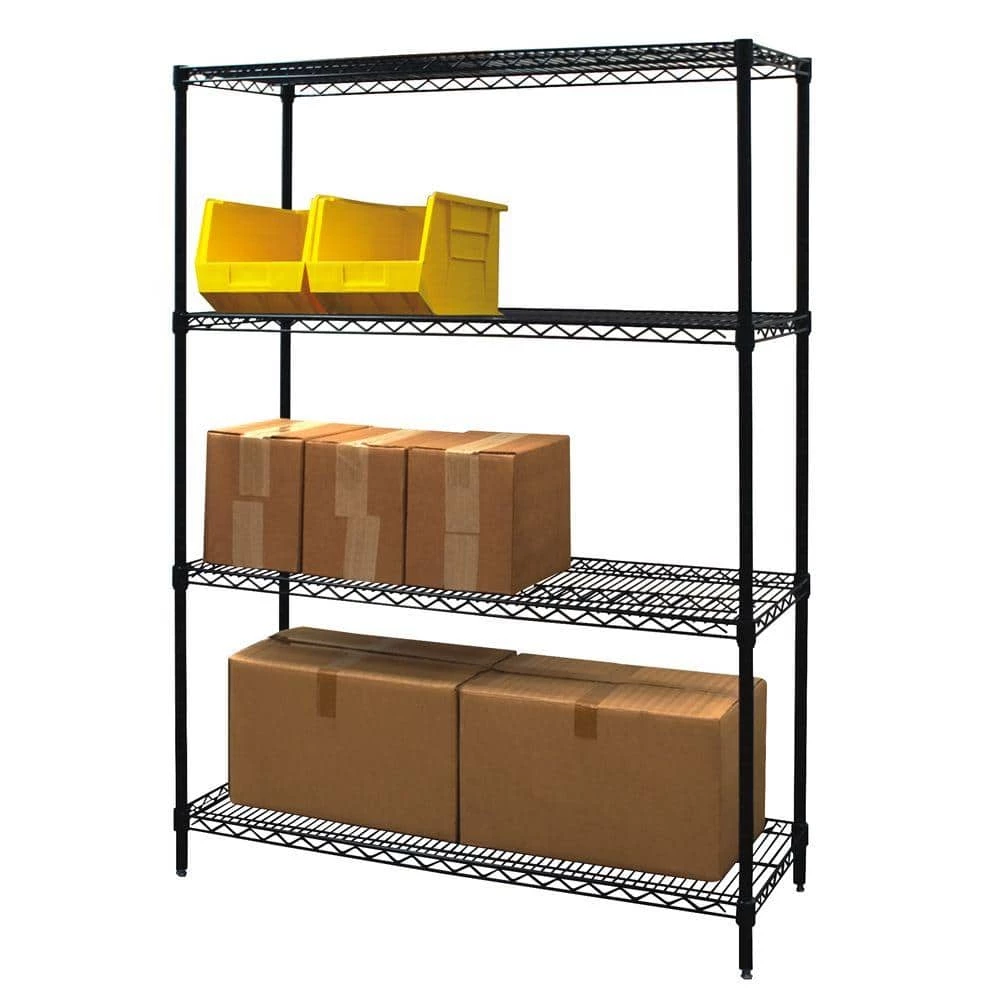 Black 4-Tier Steel Wire Shelving Unit (60 in. W x 63 in. H x 24 in. D) by Storage Concepts 4 Black 4-Tier Steel Wire Shelving Unit (60 in. W x 63 in. H x 24 in. D) by Storage Concepts - Image 2