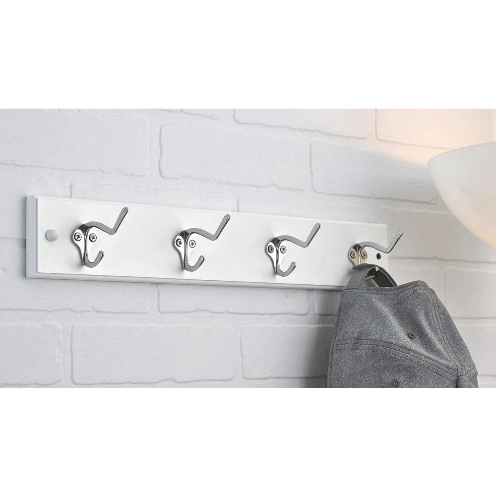 17-7/8 in. (455 mm) White and Chrome Utility Hook Rack by Richelieu Hardware 4 17-7/8 in. (455 mm) White and Chrome Utility Hook Rack by Richelieu Hardware - Image 2