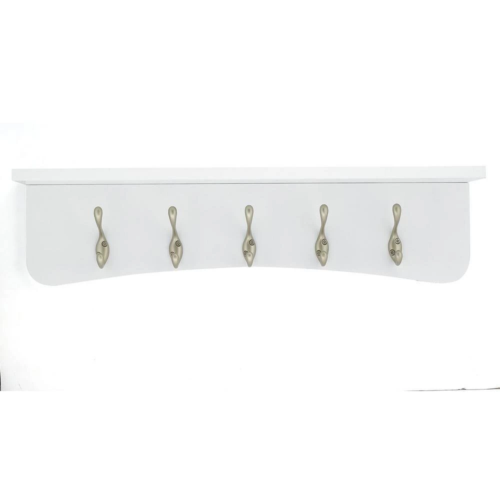 23-5/8 in. (601 mm) White and Matte Nickel Utility Hook Rack with Shelf by Richelieu Hardware 5 23-5/8 in. (601 mm) White and Matte Nickel Utility Hook Rack with Shelf by Richelieu Hardware - Image 3
