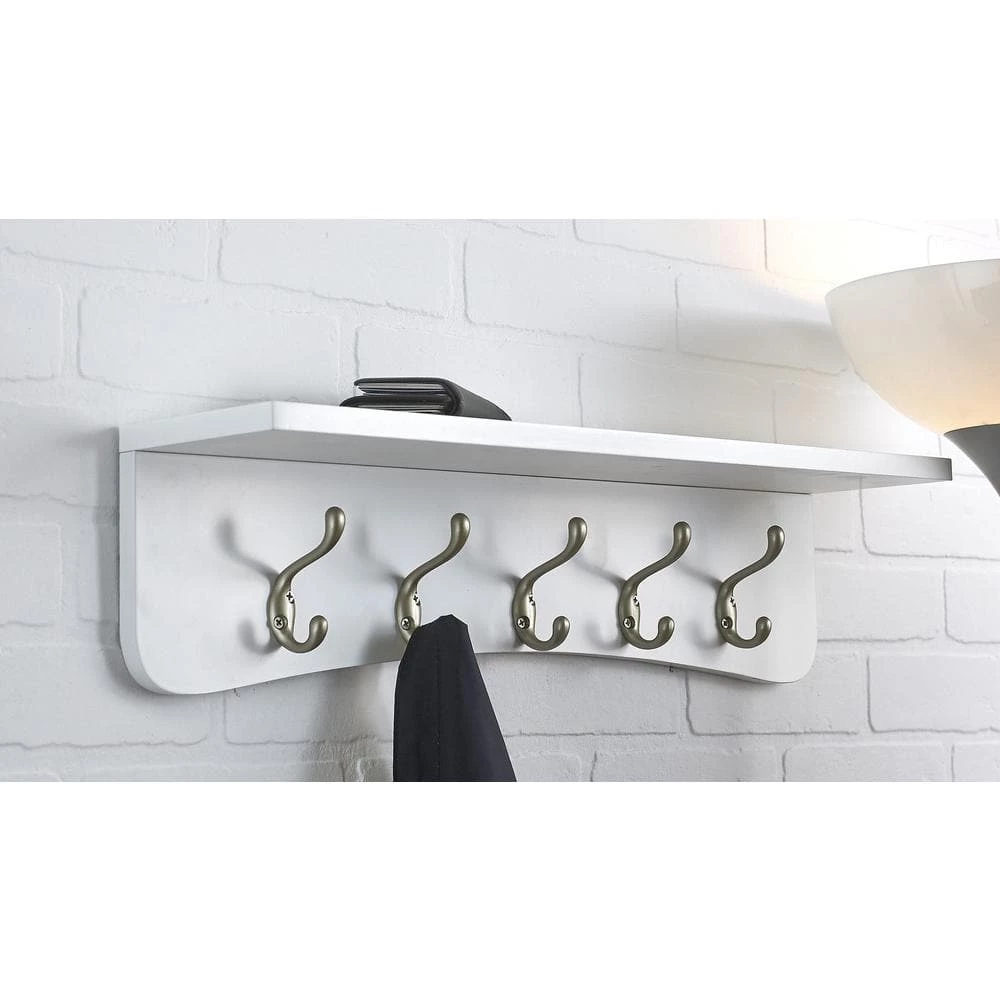 23-5/8 in. (601 mm) White and Matte Nickel Utility Hook Rack with Shelf by Richelieu Hardware 4 23-5/8 in. (601 mm) White and Matte Nickel Utility Hook Rack with Shelf by Richelieu Hardware - Image 2